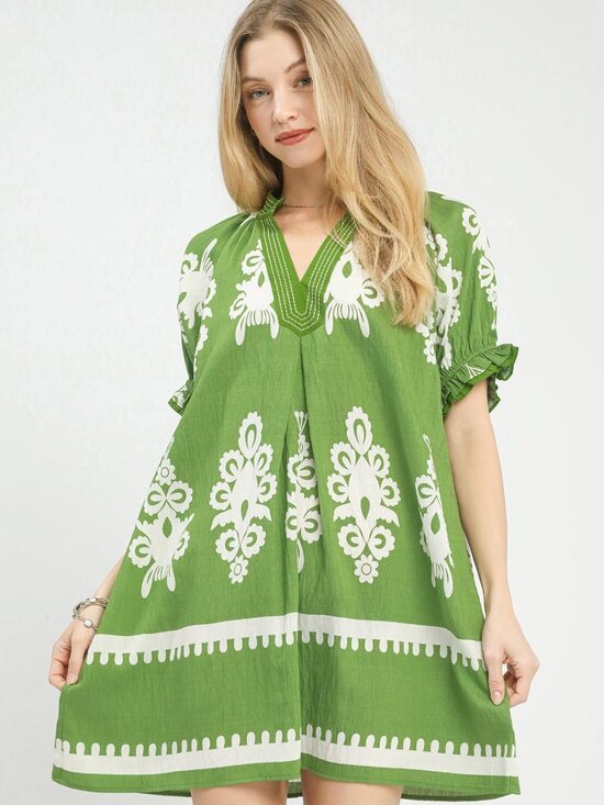 Umgee Dresses & Skirts - Two Tone Border Print Mini Dress Women Stylish Casual Outfit